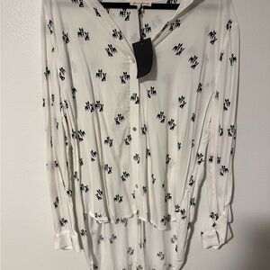 Jane and Delancey Ivory Button Down with Navy Pattern